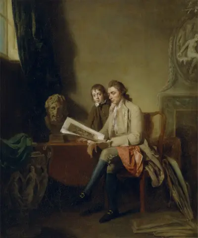 Portrait Of A Man And A Boy Looking At Prints av John Hamilton Mortimer