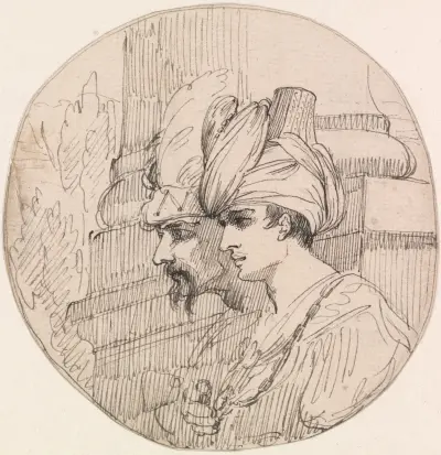 Två huvuden i en rundel av John Hamilton Mortimer