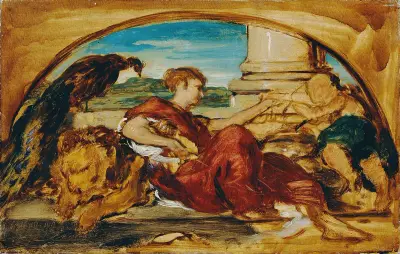 Allegorisk figur med lejon och påfågel av Hans Canon