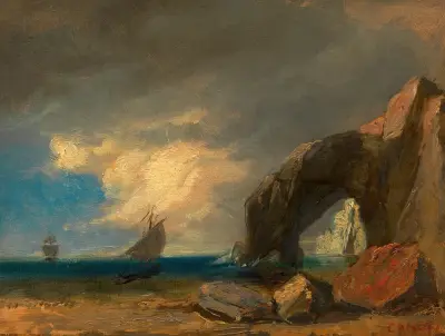Havskust med fiskebåtar (oljestudie) av Hans Canon