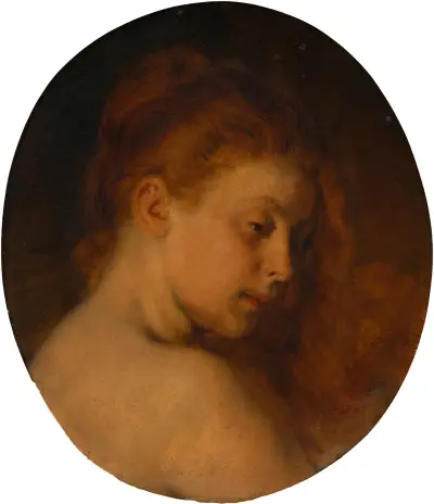 Weiblicher Studienkopf (Wiederholung zu ‘Nach dem Bade’) av Hans Canon