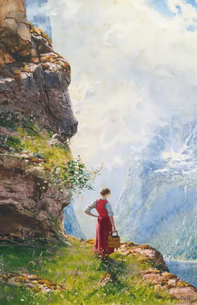 A Young Girl By A Fjord av Hans Dahl