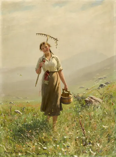 A Young Woman In The Meadow av Hans Dahl