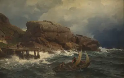 A Norwegian Seaport av Hans Gude