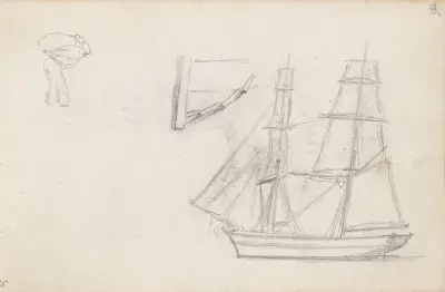 Figurstudie; skip av Hans Gude