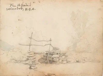 Hurrungene (detalj); från Fortunsdalen av Hans Gude