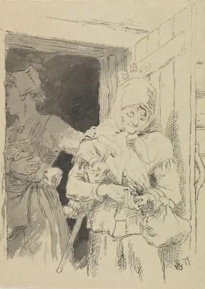 Illustrasjon til ‘En Signekjærring’ i P. Chr. Asbjørnsen, Norske Folke- og Huldre-Eventyr i Udvalg, Kjøbenhavn 1879 av Hans Gude
