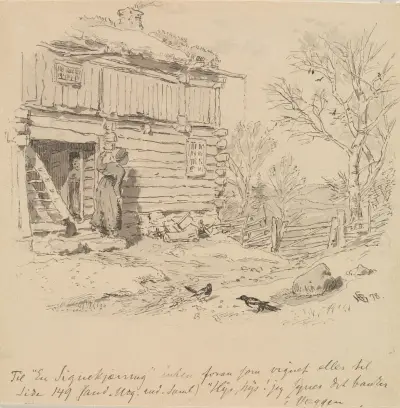 Illustration till 'En Signekjærring' i P. Chr. Asbjørnsen, Norske Folke- og Huldre-Eventyr i Udvalg, Köpenhamn 1879 av Hans Gude