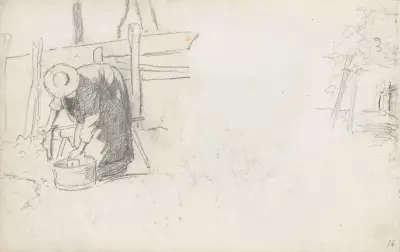 Kvinna med träkar av Hans Gude
