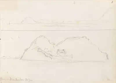 Kustmotiv vid Glasgow; Dumbarton Rock av Hans Gude