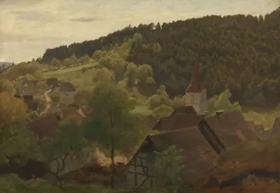 Landscape from Ebersteinburg in Baden av Hans Gude