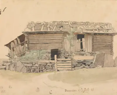 Låve og skigard, Vassenden av Hans Gude