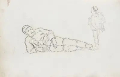 Liggande fiskare; matros av Hans Gude