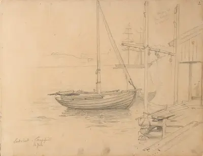 Losbåt i Langesund av Hans Gude