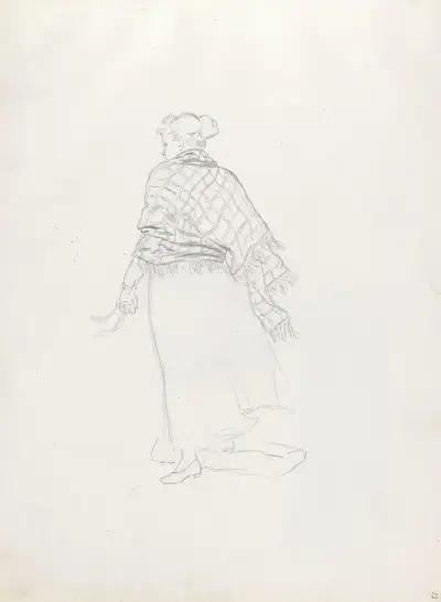 Ryggvänd kvinnofigur av Hans Gude