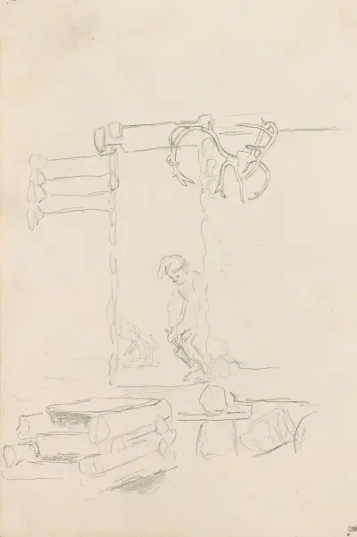 Stuinteriör med mansfigur av Hans Gude
