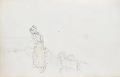 Ung kvinna med hundar, Rügen av Hans Gude