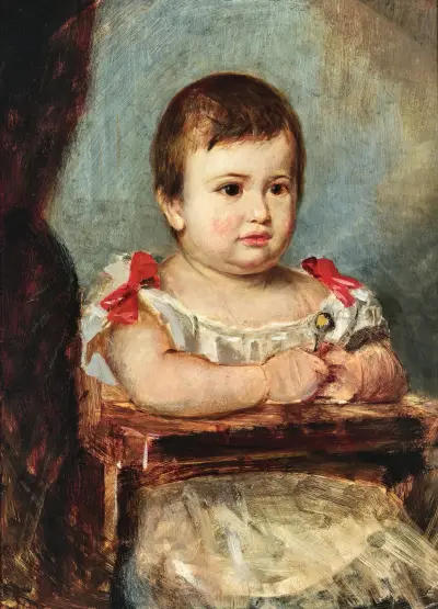 Porträtt av Ilse von Lieben (1873–1962) vid ett och ett halvt års ålder, hållande en skallra av Hans Makart
