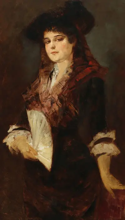 Portrait Of A Lady With A Fan av Hans Makart