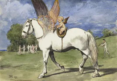Cherub on Pegasus av Hans Thoma