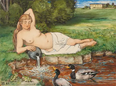 Nymph by a Brook av Hans Thoma
