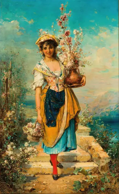 A Beautiful Flower Girl av Hans Zatzka