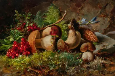 A Forest Floor with Porcini Mushrooms av Hans Zatzka