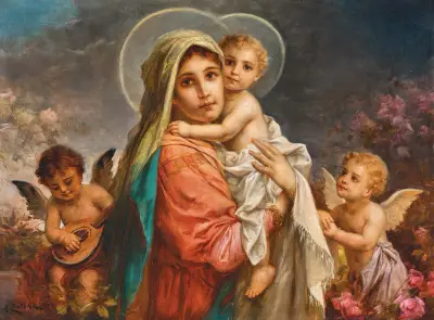 Madonna and Child with Putti av Hans Zatzka