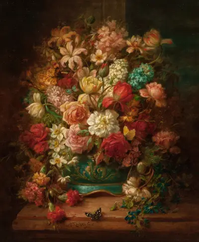 Stilleben med blommor och fjärilar av Hans Zatzka