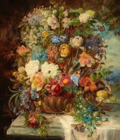 Sommarblommor på en klippavsats av Hans Zatzka