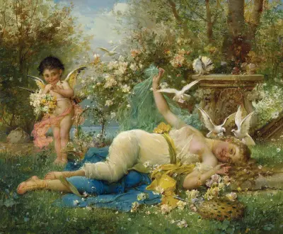 Venus And Cupid av Hans Zatzka