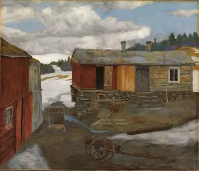 Courtyard in Slush at Røros av Harald Sohlberg