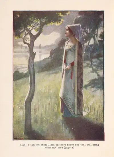 Dorigen; Alas! of all the ships i see, is there never one that will bring my lord home av William Heath Robinson