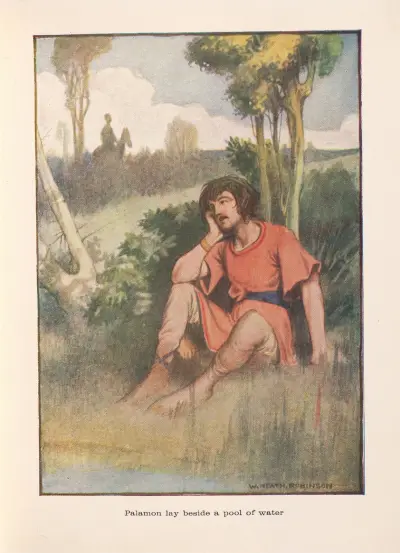 Emelia; Palamon lay beside a pool of water av William Heath Robinson