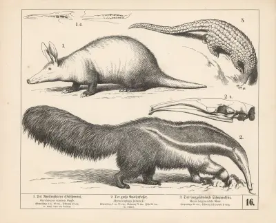 1. Der Ameisenscharrer (Erdschwein). 2. Der grosse Ameisenfresser. 3. Das langgeschwänzte Schuppenthier., 1882 – nr 2 av Heinrich Leutemann