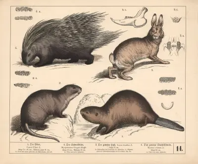 1. Der Biber. 2. Der Schweifbiber. 3. Der gemeine Hase. 4. Das gemeine Stachelschwein, 1882 – nr 2 av Heinrich Leutemann