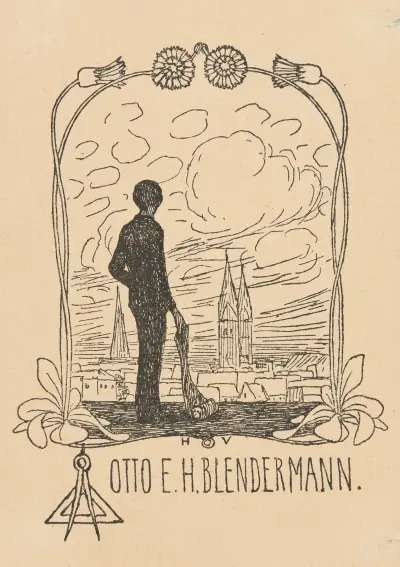 Bookplate; Otto E.H. Blendermann av Heinrich Vogeler