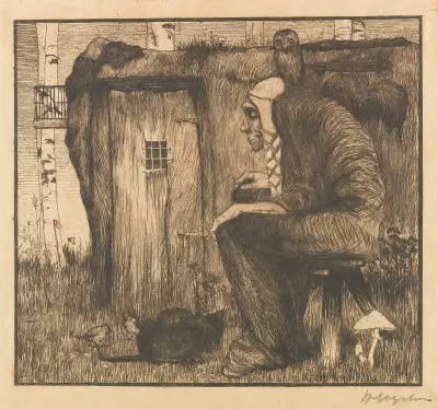 Die Hexe mit Eule av Heinrich Vogeler