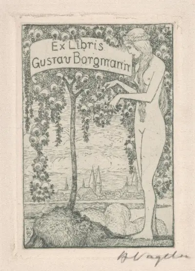 Ex Libris Gustav Borgmann av Heinrich Vogeler