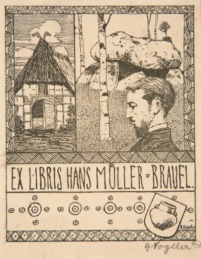Ex Libris Hans Müller-Brauel av Heinrich Vogeler