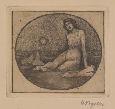 Ex Libris ‘Liegende am Meer’ av Heinrich Vogeler