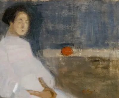 Mädchen mit Orange, die Bäckerstochter von Helene Schjerfbeck