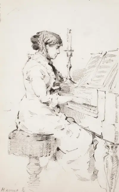 Hanna Estlander o.s. Lupander [taiteilijan serkku] soittaa pianoa av Helene Schjerfbeck
