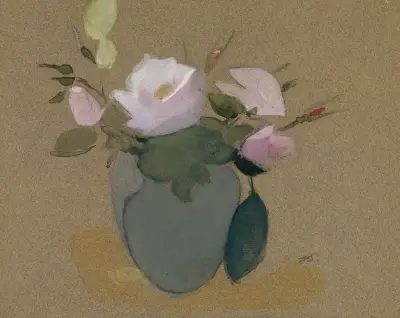 Roses in a Blue-Green Vase von Helene Schjerfbeck