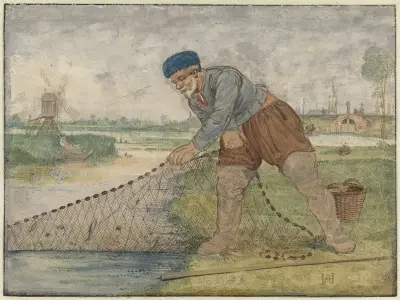 A Fisherman Hauling in his Net av Hendrick Avercamp