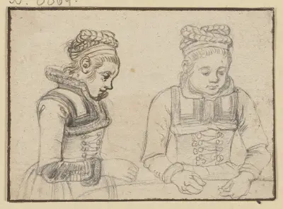 Brustbild eines Mädchens im Profil und von vorne av Hendrick Avercamp