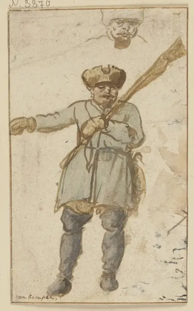 Ein Jäger mit Gewehr und Pelzmütze av Hendrick Avercamp