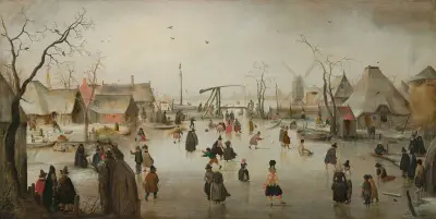 Ice-skating in a Village av Hendrick Avercamp