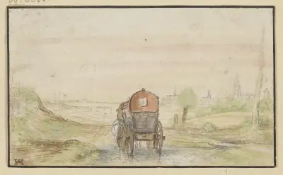 Landstraße mit einer roten Kutsche av Hendrick Avercamp