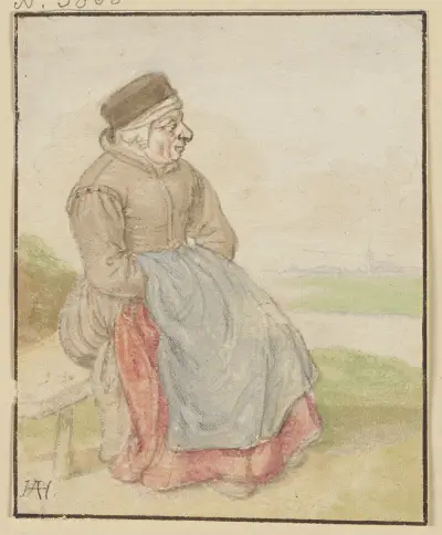 Seated woman to the right av Hendrick Avercamp